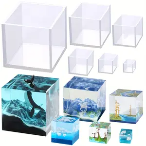 6-Piece Cube Resin Silicone Molds Set, Transparent Silicon Mold for Casting, Large Deep Square Epoxy Resin Moulds, DIY Craft Tools