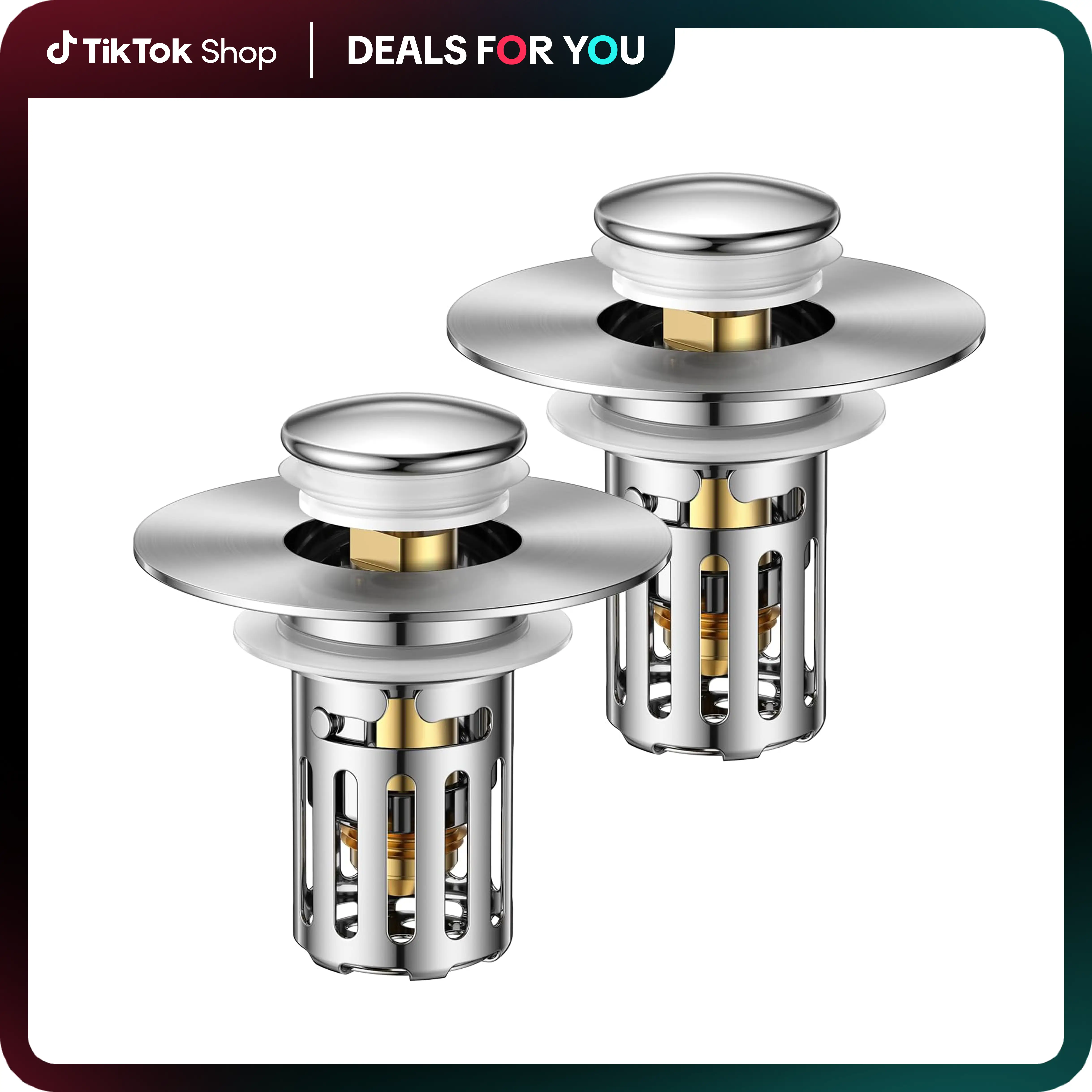 2-in-1 Bathroom Sink Stopper with Pop-up Design & Anti-Clog Stainless Steel Filter Basket - Removable Hair Trap & Anti-Odor Drain Stopper for Sinks