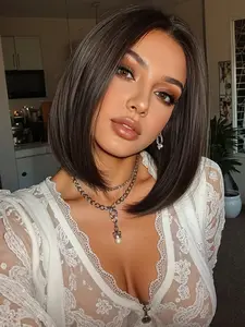 Chic & Easy Bob Cut Wig - 13x4 HD Lace Wig | 12" Straight Dark Brown, Heat Safe, Natural Look, Synthetic Wig, Synthetic Hair Wig, Lace Front Wigs
