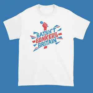 Katie Hopkins Batsht Bonkers Britain Tour 2025 Shirt - Unisex 100% Cotton Ribbed Collar Double Stitched Design