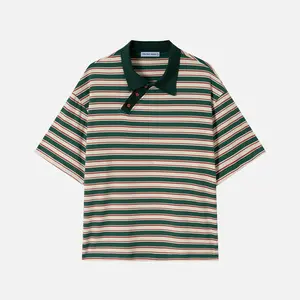 Aelfric Eden Striped Polo Tee – Contrast Collar, Asymmetric Placket, Unisex Men’s Shirts, Streetwear Clothing, Vintage Clothing, Casual Clothes Top