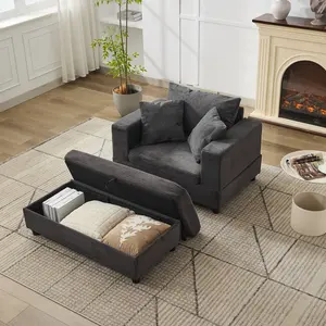Chaise Lounge Chair with Removable Storage Ottoman Accent Sofa Bed Upholstered Sleeper Couch Bed with Pillows, Modern Deep Seat Upholstered Armchair for Living Room, Bedroom
