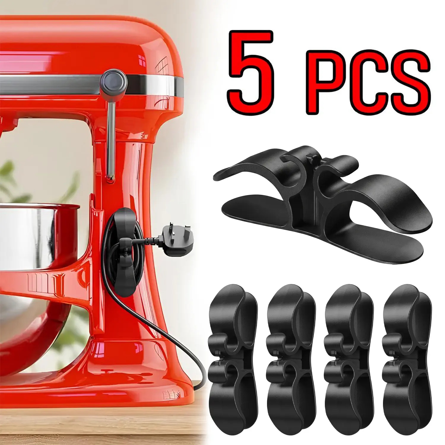 5-Pack Upgraded Kitchen Appliance Cord Organizer Hooks With 3M Glue TPR Silicone, Stick On Cable Wrap Wire Winder Cord Keeper Clip, Countertop Storage For Air Fryer, Coffee Maker, Blender, Mixer, Toaster & Cooker summerwins