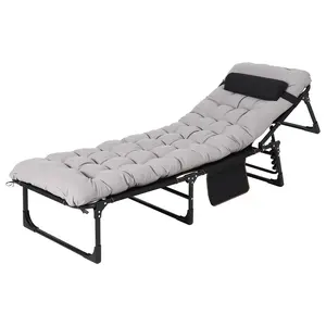 Heavy-Duty Folding Camping Cot Bed for Adults – Mattress Included, Double Layer Oxford, Portable Recliner for Home, Office, Guest, Tent, Outdoor Nap, Gray, 170CM