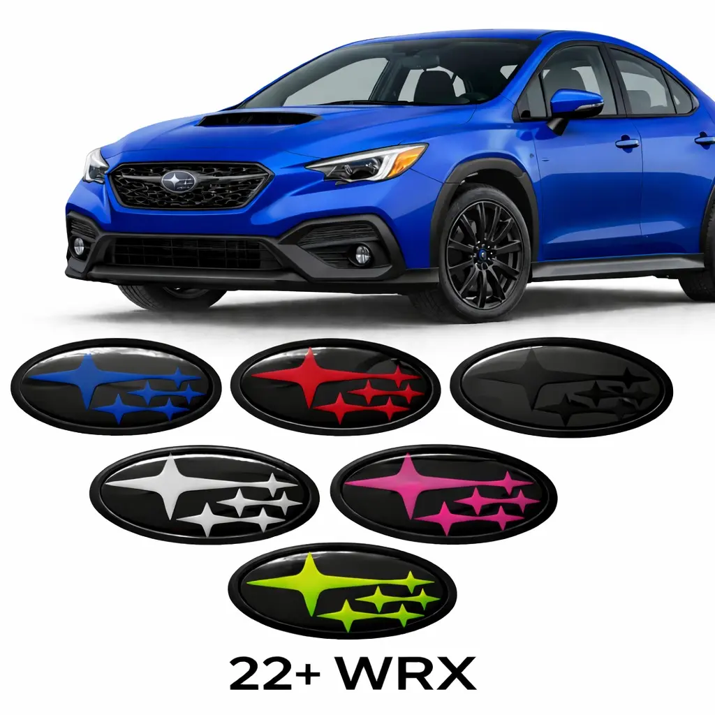 2022+ WRX Front & Rear Replacement Badge Full Set for Subaru, 3M Adhesive Backing, Front - 6" x 2 13/16", Multiple Colors, Peel & Stick, Premium Automotive Vehicle Decoration, Auto Body & Frame Replacement Parts