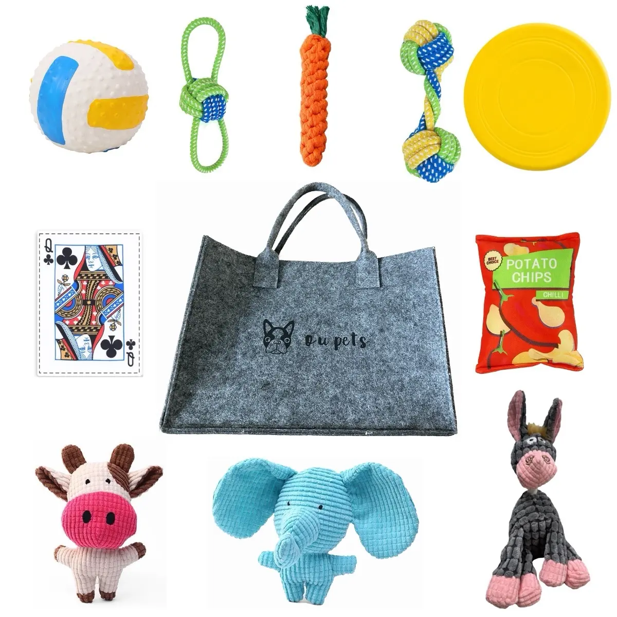 Dog Toys 11 pcs Gift pack, Frisbee, plush toys, squeaky ball, tug toy