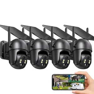 4G LTE Cellular Solar-Powered Security Camera, Outdoor Security Camera, Home Camera, 360° View with Pan and Tilt, 2.7K Color Night Vision, Built-in SIM Card, IP65 - Black and White Solar Monitoring Remote (Subscription Required)