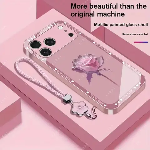 Premium Smartphone Cover for iPhone 11-17 Series Handheld Devices, Shockproof Protector Accessory with Drop-Proof Design, Anti-Fingerprint Feature, and Free 4-Leaf Clover Lanyard