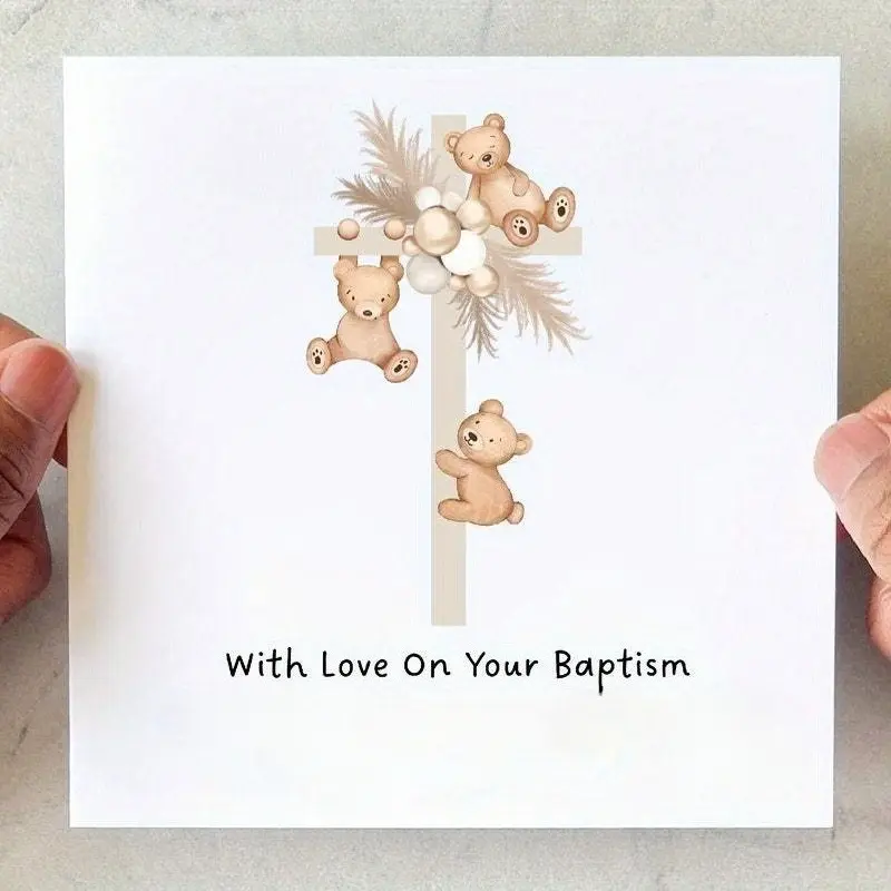 1pc  Teddy Christening Card - With Love On Your Baptism - Card For Godson Or Goddaughter On Christening Day - Baptism Card