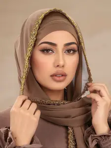 Women's Jersey Turban Hijab Scarf, Soft Breathable Design, Embroidered Floral Pattern, Suitable for All Occasions