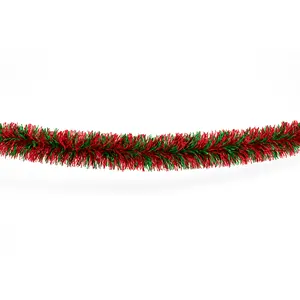 Festive Giant Red & Green Tinsel Garland - 9 ft Christmas Decor