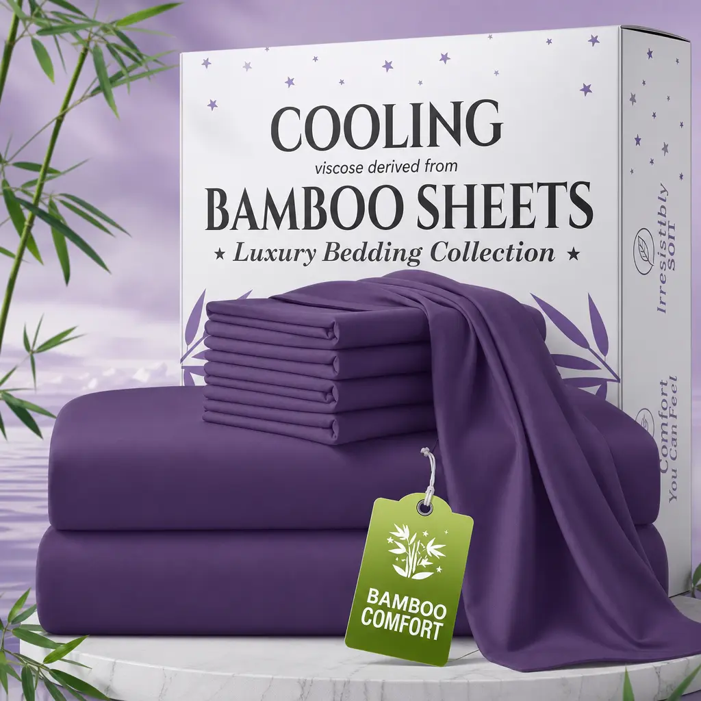 MUXHOMO Extra Deep Pocket Bamboo Sheets - 6 Pcs Breathable & Cooling Bed Sheet Set, Hotel Luxury Fitted Soft Wrinkle-Free For Mattresses,Full/Queen/King Size Pillowcase Sets,back to school,back to school shopping,home decor