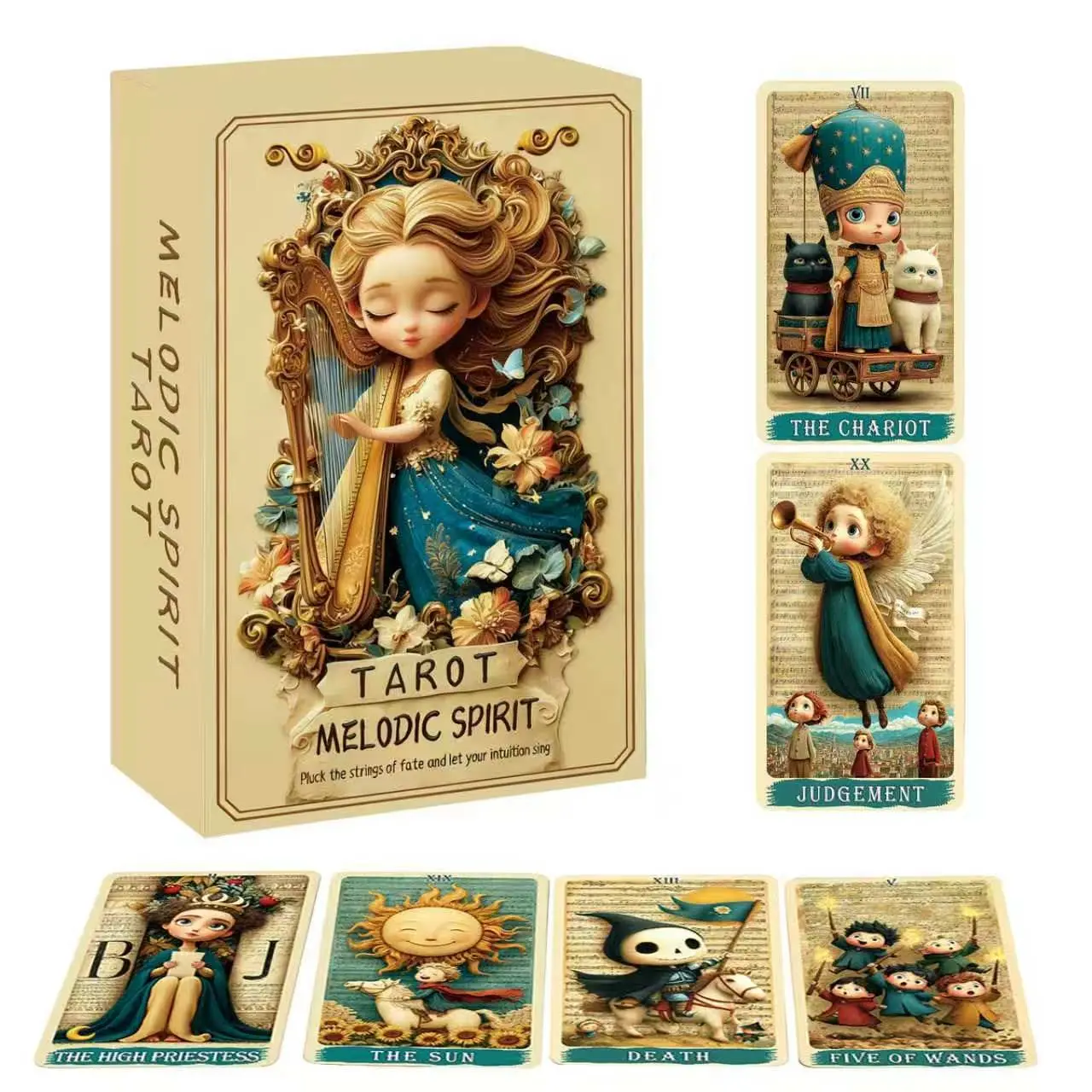 Melodic Spirit Tarot Card Decks with Guidebook – 78 Rider Waite Inspired Tarot Cards for Beginners, Beginner Friendly, Music Inspired Whimsical Tarot for Intuitive Readings, Journaling & Spiritual Reflection