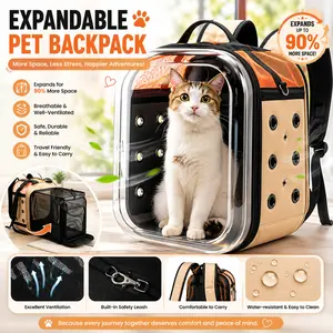 HP Hope Pet Carrier Backpack,Expandable Cat Backpack,Summer Breathable Bubble Window Carrier,Foldable Travel Bag,Lightweight 1.65kg,Ventilated Mesh,Locking Zipper,Scratch Resistant Nylon,Camping Hiking Vet Bag