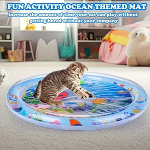 Interactive Water Play Cat Mat, Indoor PVC Splash-Proof Kitten Toy with Floating Fish Design, Cartoon Pattern, Safe for Tap Water Use, No Battery Required