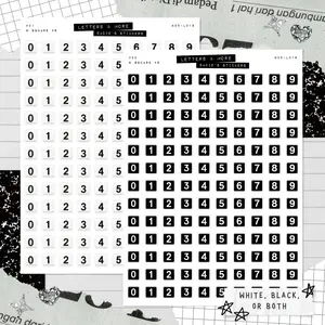 SQUARE Number Bead Stickers Black or White • Junk Journal Sticker Sheets • Typography Stickers • Scrapbook Stickers • Vision Board • Numbers