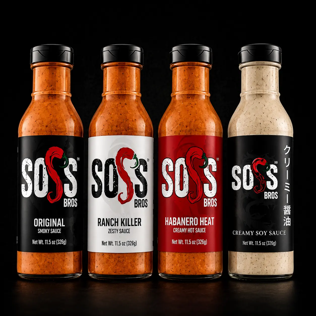 SOSS BOSS - 4x4 Flavor Bundle Creamy Zesty Flavor - Original, Ranch, Habanero, Spicy Soy
