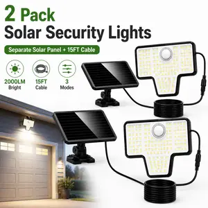 Costech 2 Pack Solar Motion Sensor Security Lights Outdoor, 2000LM Solar Flood Lights with Separate Solar Panel, 15FT Cable, 3 Lighting Modes, IP65 Waterproof Lights for Garage, Driveway, Yard, Porch