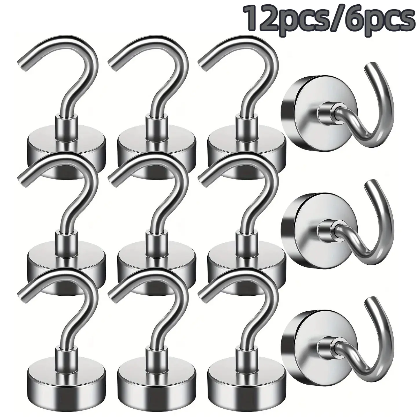 Magnetic Hooks Set, Neodymium Magnets Hooks, Ideal for Bathrooms, Kitchens, Towels, Offices, Garages, Garage Storage Hooks, Adjustable Hooks, Removable Hooks, Strong Neodymium Hooks