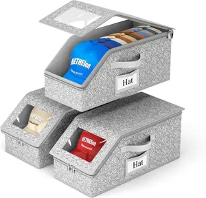 Stackable Hat Storage Boxes for Baseball Caps, Holds Up to 24 Hats, Durable Cardboard Box for Men, Classic Style, Wardrobe Organizer