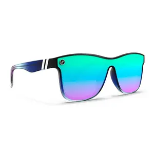 Blenders Millenia DX Black Forest II Sunglasses – Polarized Blue & Purple Mirror Lenses, UV400 Protection, Scratch-Resistant, Gloss Black & Teal Fade Frame