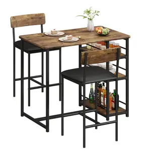 Garvee and Garvee Space-Saving Bar Table Sets for 2 with Upholstered Chairs, Multiple Storage Shelves, Comfortable Seating, Ideal for Kitchen, Apartment, Dining, and Living Areas