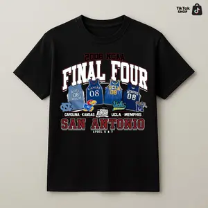 2008 NCAA Final Four San Antonio T-Shirt Vintage Basketball Tee Kansas UCLA Memphis North Carolina Classic NCAA Fan Shirt
