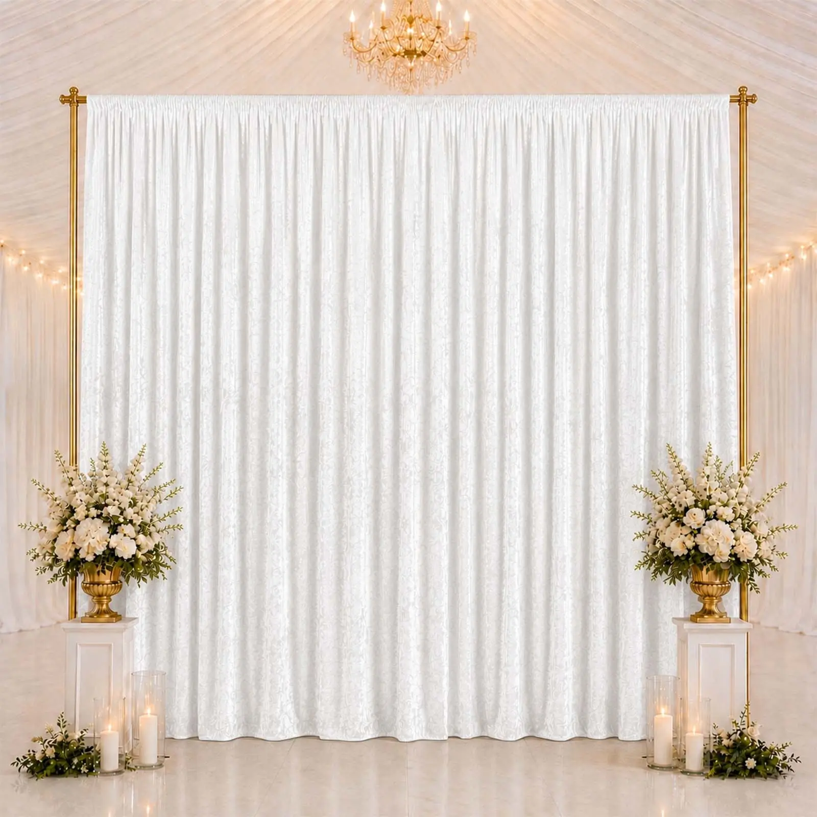 White Premium Crushed Velvet Backdrop Curtain 10ft x 14ft – Stage Backdrop Panel & Event Drape with Rod Pocket, 70% Blackout