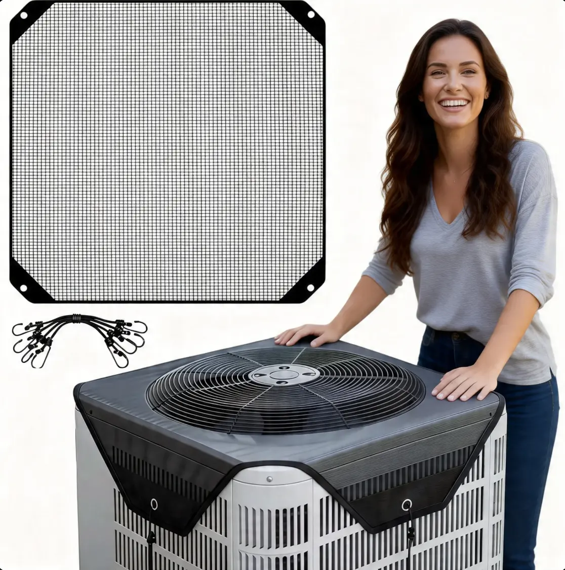 Upgraded Lightweight Outdoor Mesh Air Conditioner Cover (26in x 26in), Universal HVAC Dust Cover, Breathable Outside Unit Protector Screen Guard