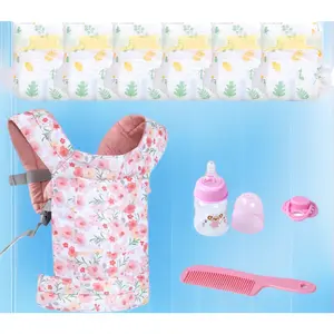 10 Pcs Reborn Baby Doll Carrier and Feeding Accessories for 17-20-22 Inch Babydolls/Stuffed Animals, Reborn Doll Accessories Set Realistic Baby Carrier, Diapers, Bottles, Pacifiers,Comb