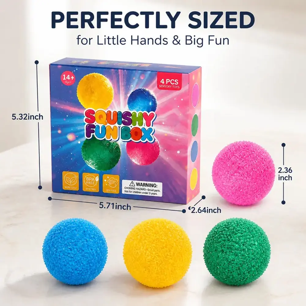 Unisex 4-Piece Mystery Squishy Gift Set - Malt Sugar Fidget Blind Box with Handmade Crystal Mochi Stress Relief Balls, Calming Sensory Toy, Festive Party Bag Idea for Relaxing, Calming Stress Ball