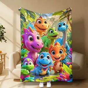 Cute Baby Dinosaur Jungle Plush Throw Blanket, Ultra Soft Skin Friendly Warm Fluffy Blanket, Safe Cozy Dino Themed All Season Blanket, Ideal for Kids Storytime Sleepover Snuggle, Perfect Birthday Holiday Gift for Boys Girls Children