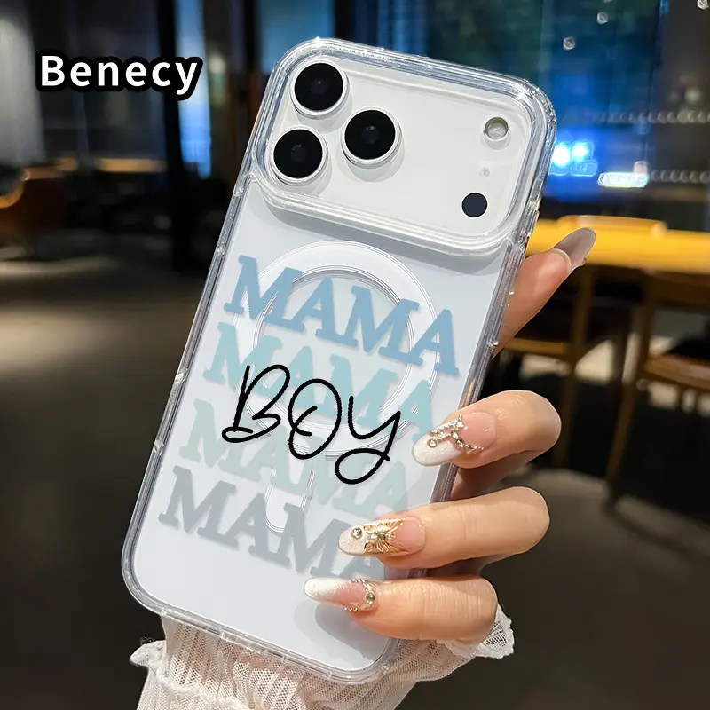 Magnetic Smartphone Casing for iPhone 17/16 Pro Max Plus/15/14/13/12/11/Air - E Mama Boy Tribute Pattern, Non-Yellowing, Shockproof, Soft Silicone Transparent Acrylic, Large Hole Cover, Cellphone Protection, Wireless Charging Support for Devices, Accessor