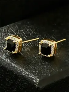 Men's Vintage Square Earrings, Engagement Gift, Simple Couple Earrings for Daily Wear, Jewelry Accessory, 1 Pair