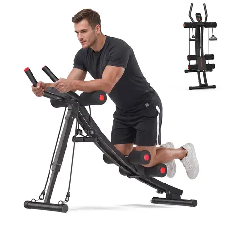 Merach Ab Trainer with LCD Monitor, 440lbs Weight Capacity, Foldable for Easy Storage, Ergonomic Supportive Design, Tones Waist Abs Arms Legs Hips, Ideal for Home Gym Beginners & Daily Fitness Enthusiasts BackToSchool