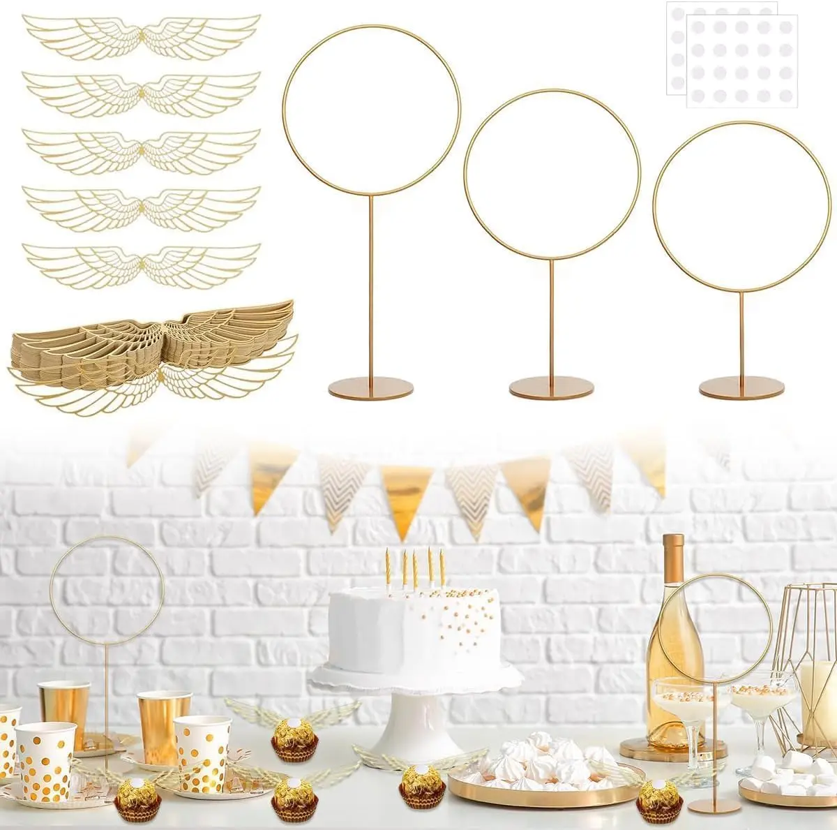 Pack of 103 Wizard Party Chocolate Decoration with 3pcs Gold Goal Posts, 50Pcs Golden Wings Chocolate Wafer Cupcake Toppers with 50Pcs Glue Point for Birthday Wizard Theme Party Supplies