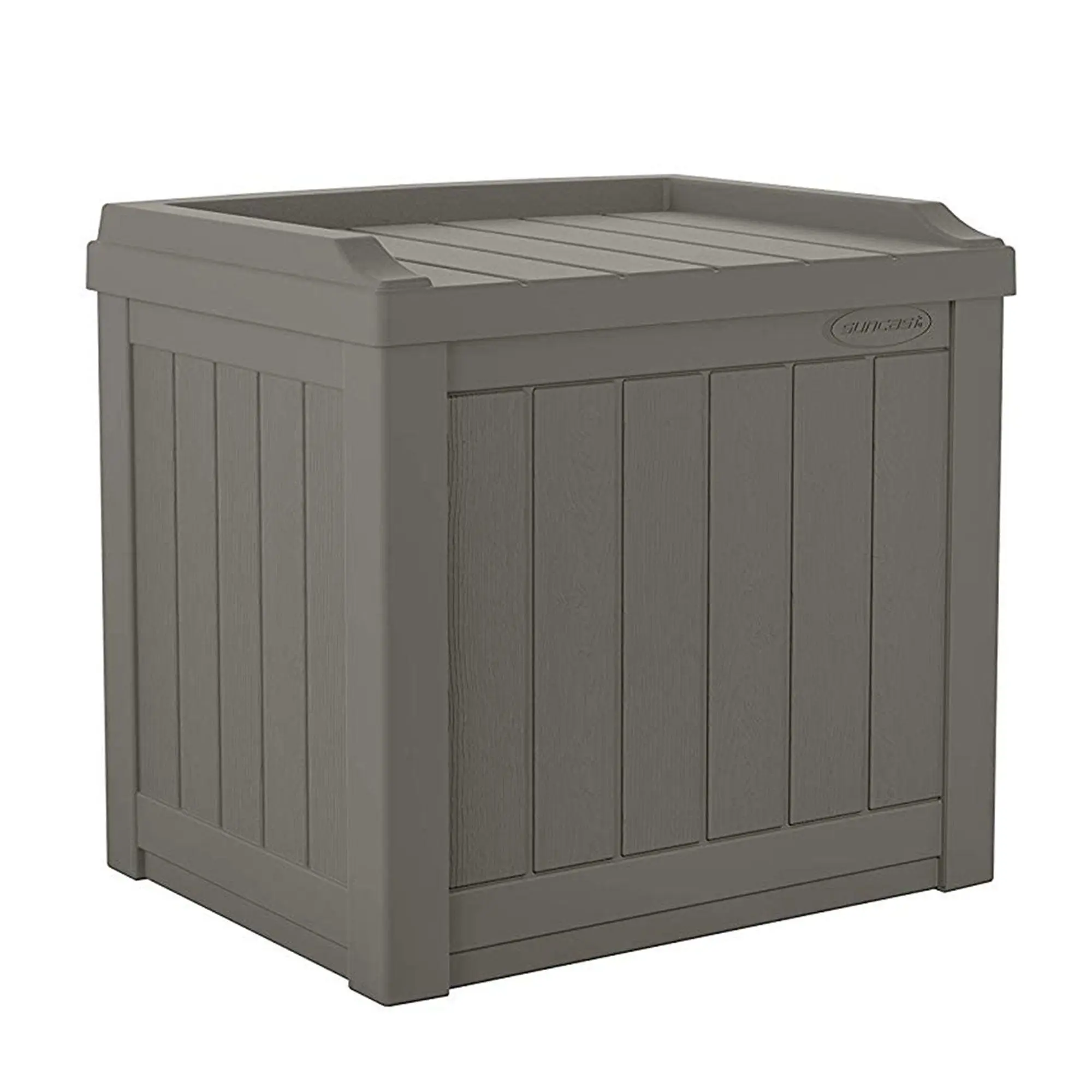 Suncast 22 Gallon Outdoor Patio Small Deck Chest Box with Storage Seat, Stone Decorative Organiser