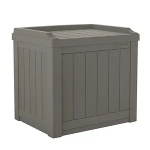 Suncast 22 Gallon Outdoor Patio Small Deck Chest Box with Storage Seat, Stone Decorative Organiser