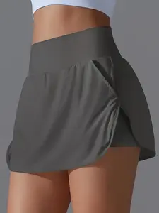 Women's Solid Color High Waist Sports Skort, Casual Sporty Skort, Casual Comfy Breathable Skort for Tennis Golf Running, Ladies Sportswear for Summer, Lightweight Athletic Skirts, High Waisted Skorts