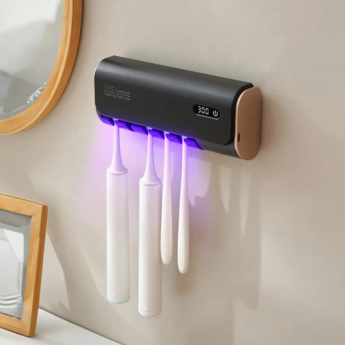 UV Toothbrush Sterilizer, Uv Toothbrush Sanitizer Holder, Sanitizing Toothbrush Holder, USB Charging Toothbrush Holder With Hot Air Drying And Sterilization, 5 Slots Wall Mounted Toothbrush Holder, Storage, Bathroom Accessories