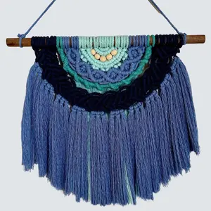 Blue ombré half mandala macrame Cotton wall decor