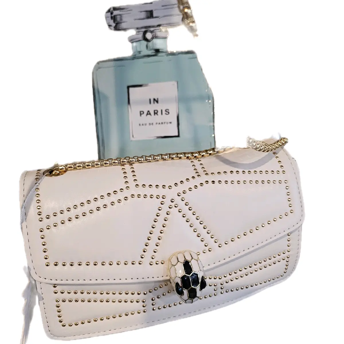White/Gold  studded leather crossbody