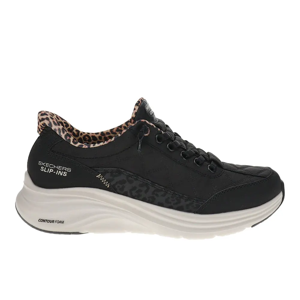 Skechers Womens Slip-Ins Contour Foam Cozy Fit Leopard Dream Sneakers Shoes Casual - Black Skechers Womens Slip-Ins Contour Foam Cozy Fit Leopard Dream Sneakers Shoes Casual - Black