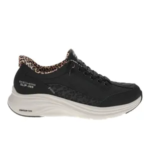 Skechers Womens Slip-Ins Contour Foam Cozy Fit Leopard Dream Sneakers Shoes Casual - Black