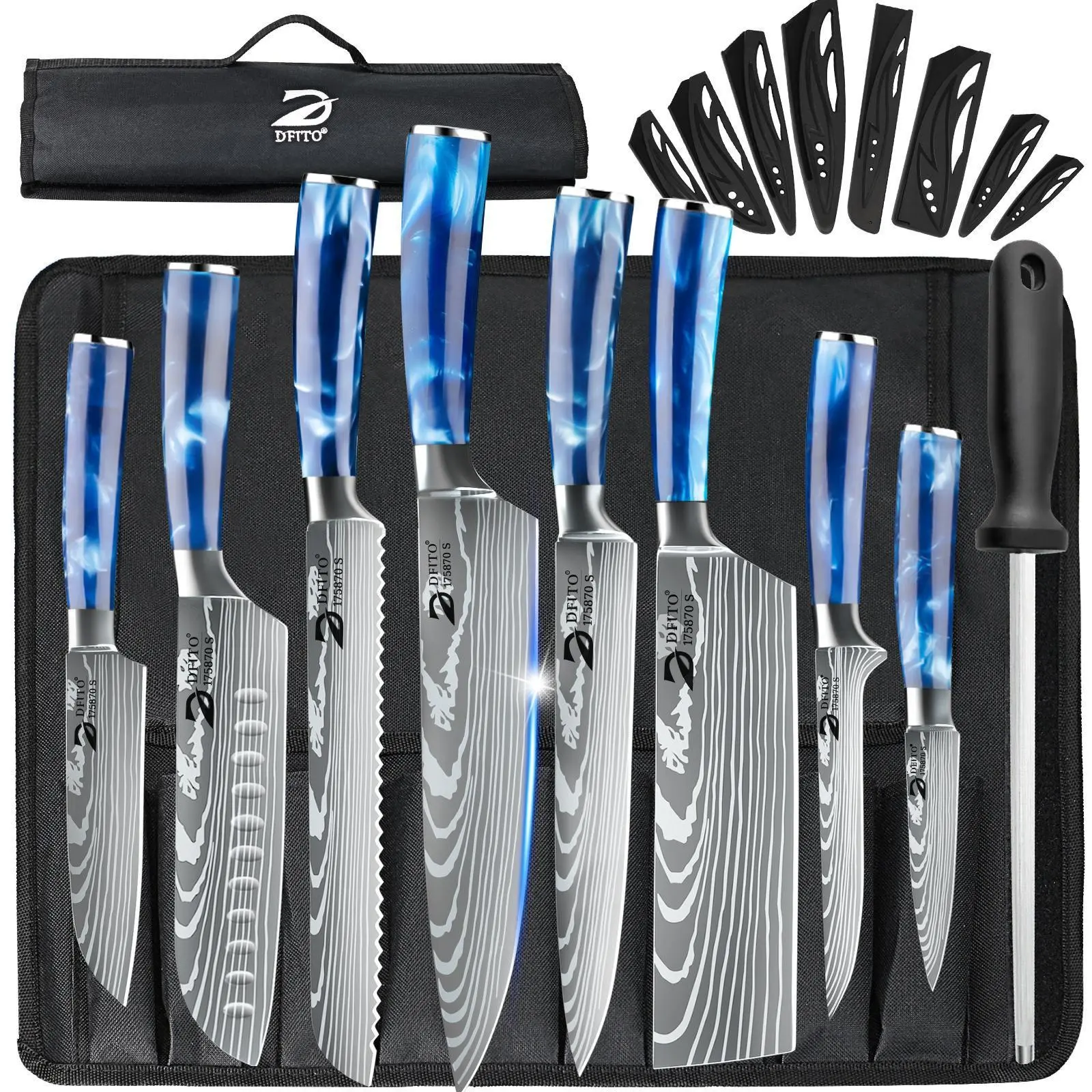8PCS Kitchen Knives Set Stainless Steel Japanese Damascus Pattern Chef Knife,  Kitchen Knife Set Damascus Pattern Chef Japanese Stainless Steel Cleaver Knives, Professional Chef Tool