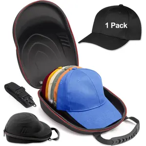 Hat Travel Case for Baseball Caps,Hard Hat Carrier Storage Case with 1 Pack Black Baseball Cap and Adjustable Shoulder Strap, Hat Organizer Holder Bag for 6 Baseball Caps for Men and Women - Black