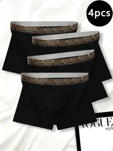 4-Pack Men's Luxury Boxer Briefs - Stretch Men's Underwear, Gold Logo Waistband