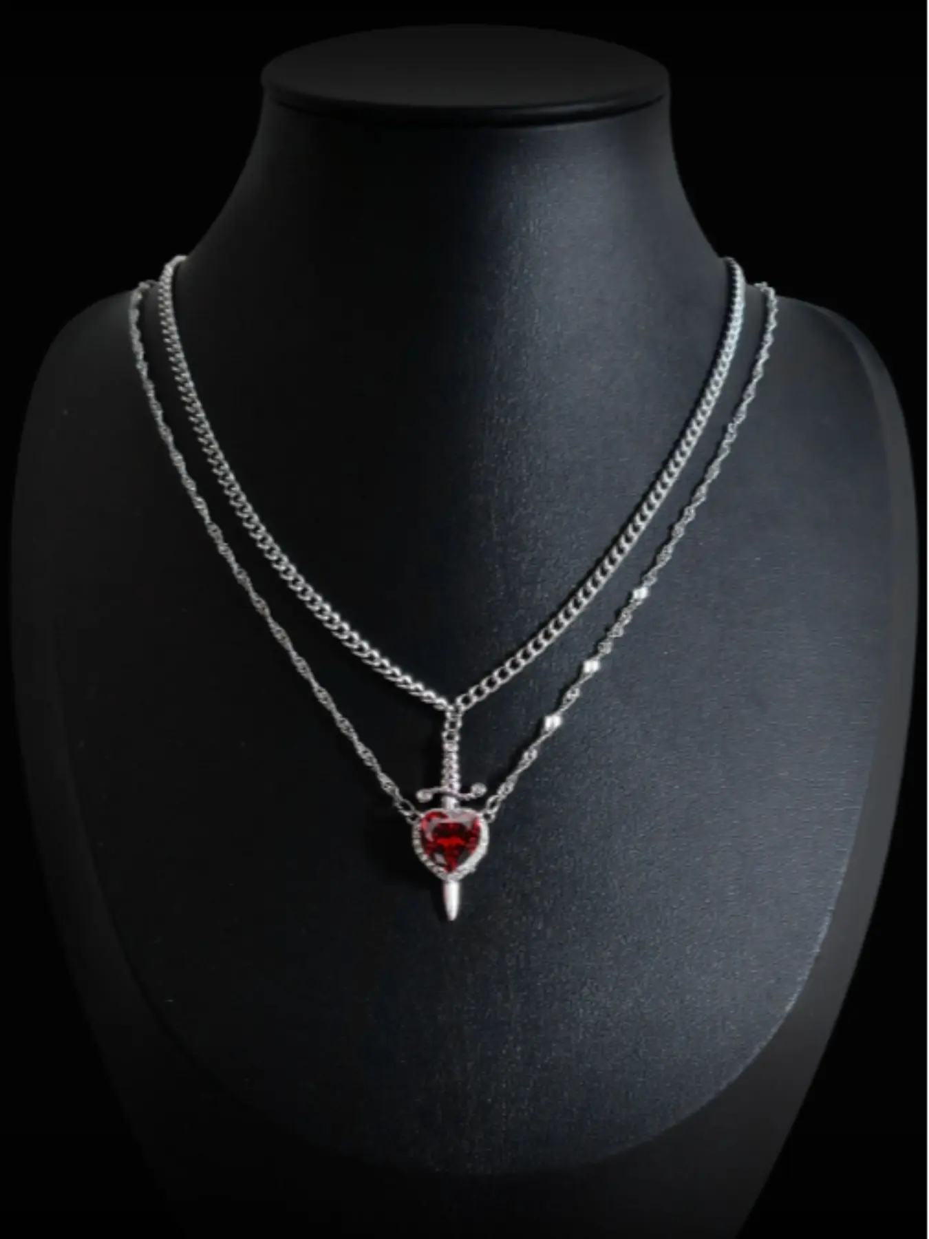 Elegant Zircon Heart Dagger Necklace Set, Heart Shaped Necklace, Love Necklace, Detachable Layered Pendant, Fashionable Jewelry for Women, Perfect Gift for Birthdays & Anniversaries