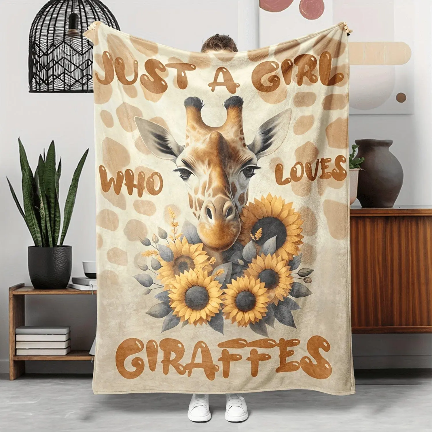 1pc Halloween Gift Blanket Flannel Cute Giraffe Just a for a Who Loves Giraffes Soft Warm Comfortable Sofa Bed Office Small Coverlet Nap Halloween Christmas Gift