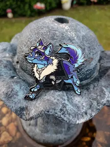 Layton #15 | Fursona Pin Dhole K9 Adopt- Blue Canine/Blue-White / Doggo/ Furry Creature/ Enamel pin